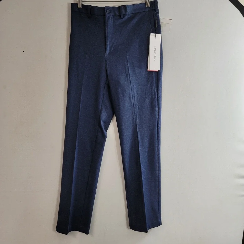 Calvin Klein Slim Fit Knit Dress Pants 30x32 Navy Blue Flat Front‎ $135 NEW